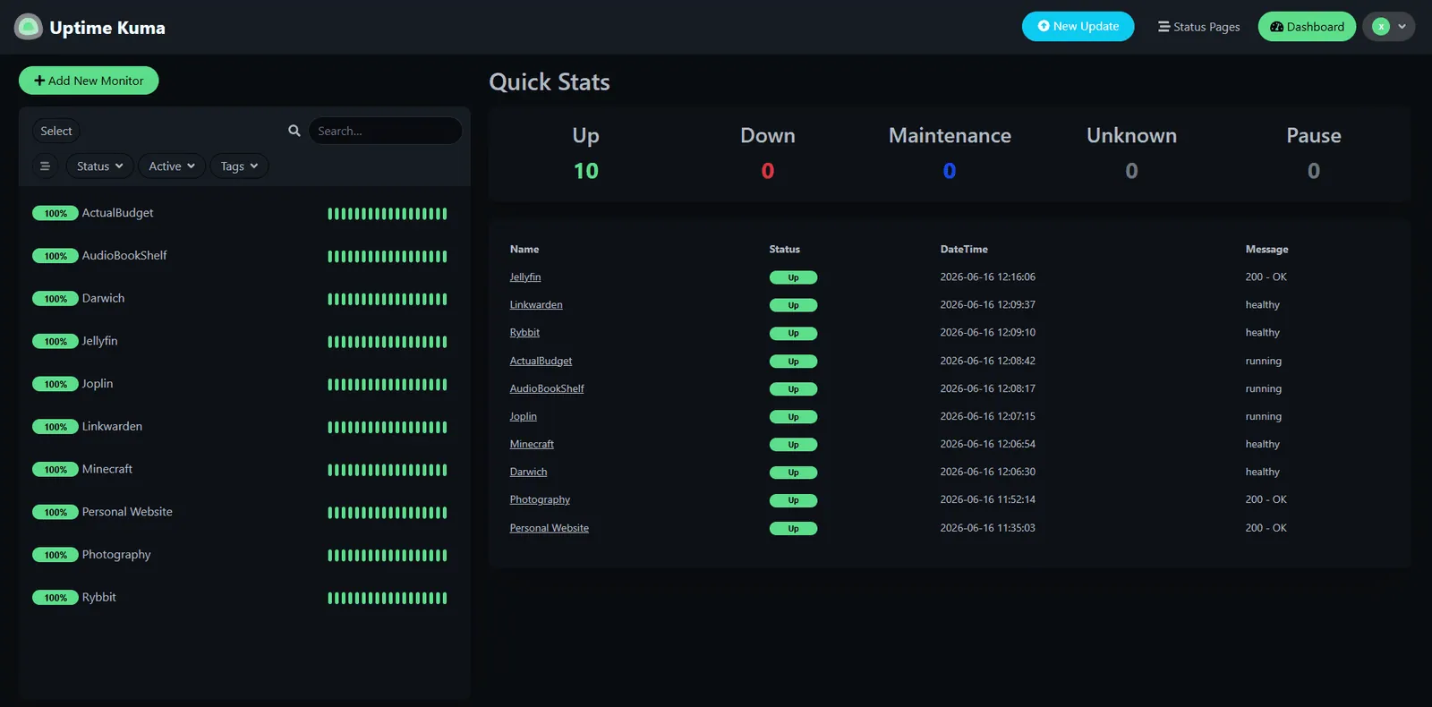 my uptime kuma interface