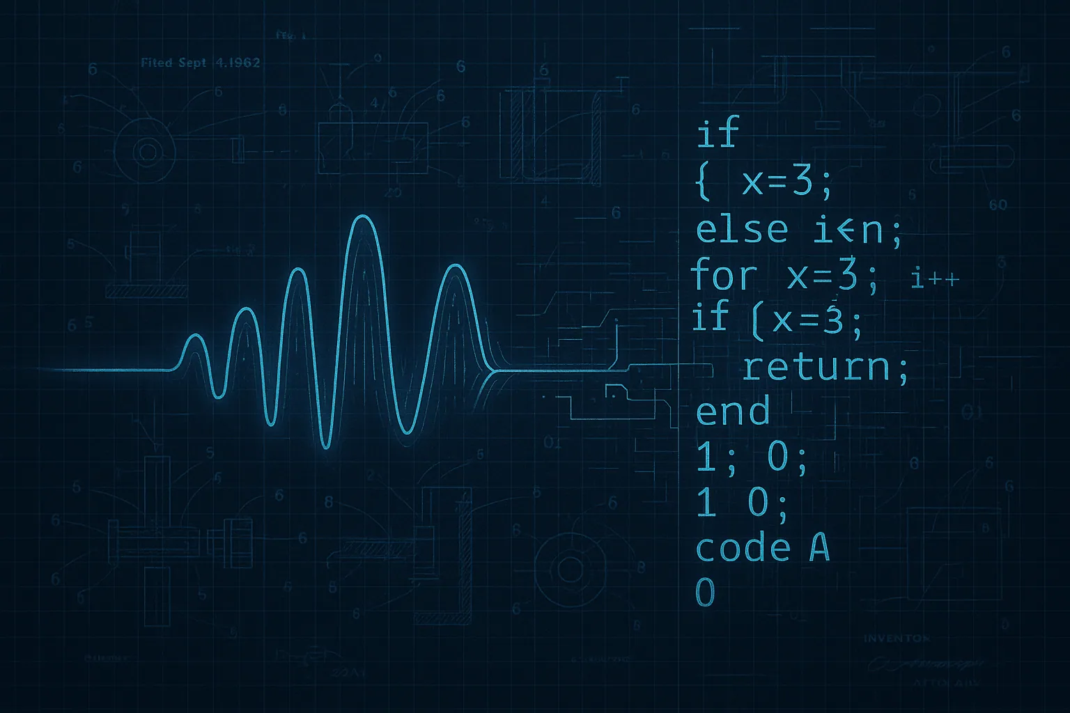 Abstract representation of voice patterns turning into algorithmic code.
