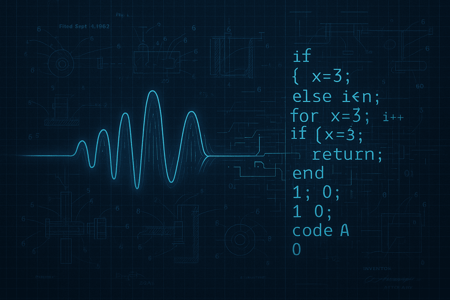 Abstract representation of voice patterns turning into algorithmic code.